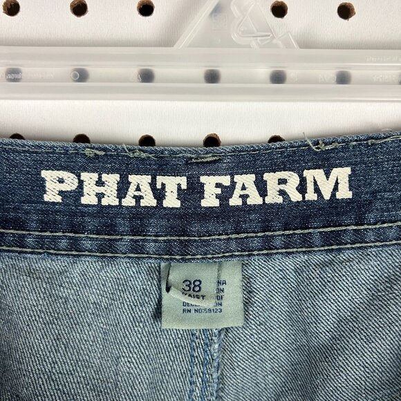Phat Farm 90s Baggy Jean Shorts - 38 Stitched Flap Pocket Streetwear Blue Skater - Picture 7 of 8